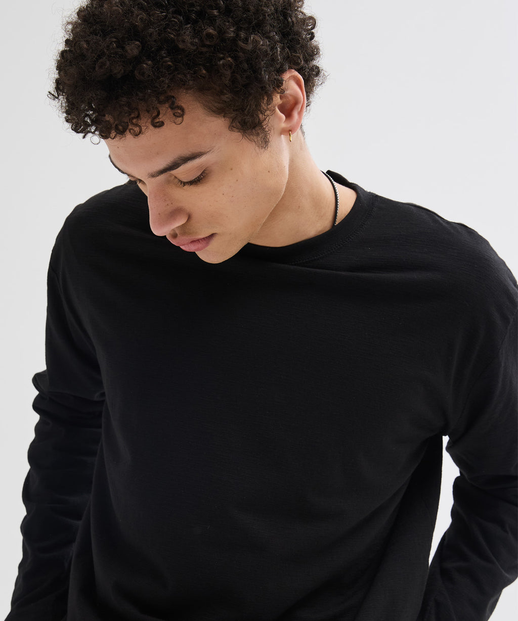 Slub Back Line Long Sleeve T-Shirt [Black]