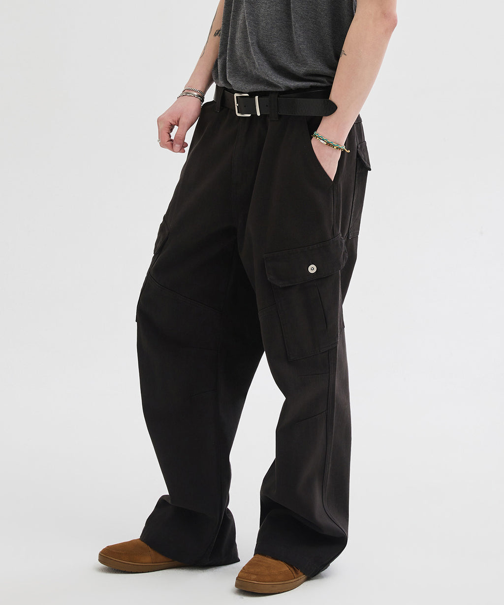 Garment Dyed Curved Cargo Pants [Black]