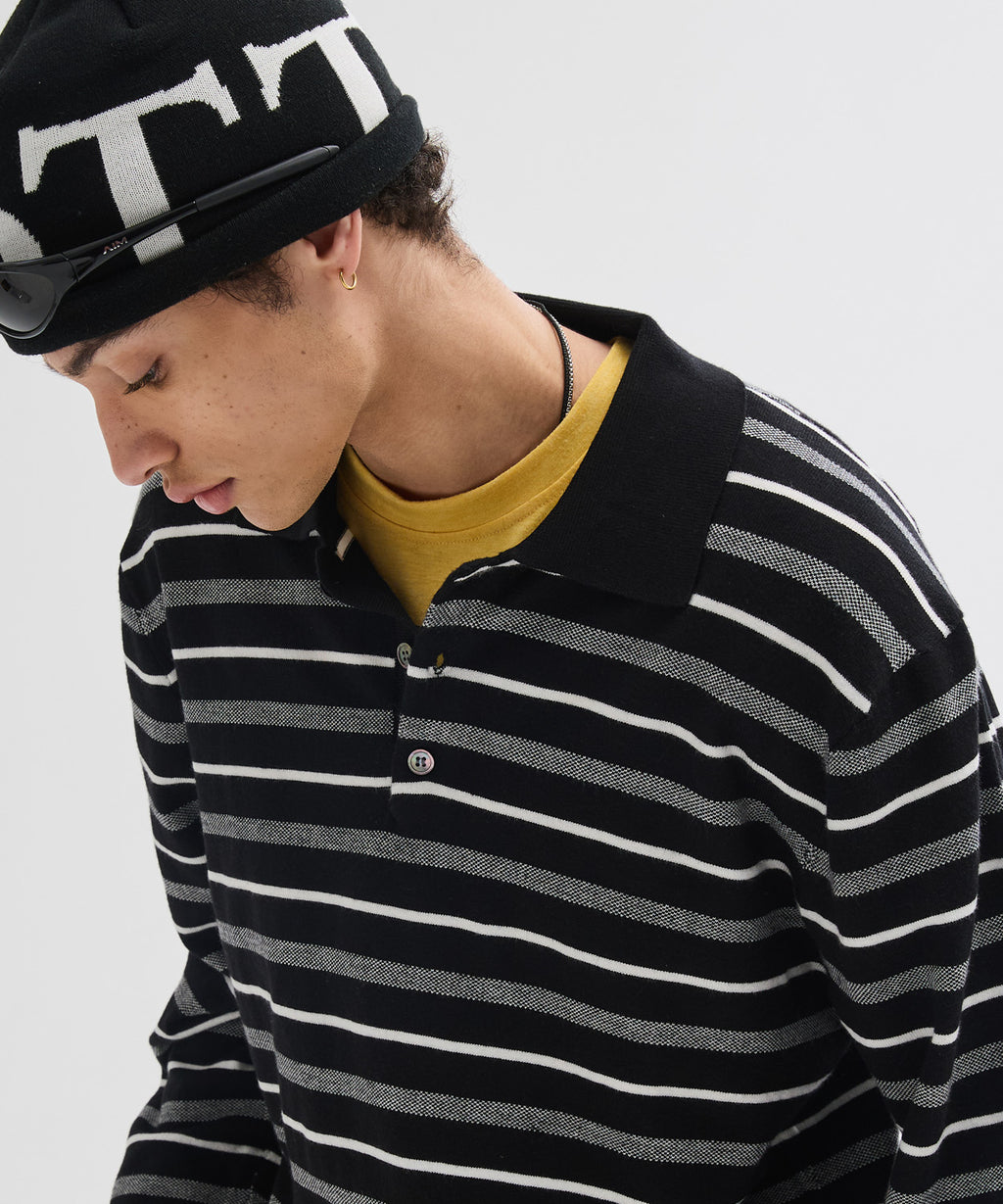 Multi Stripe Collar Crop Knit [Black]