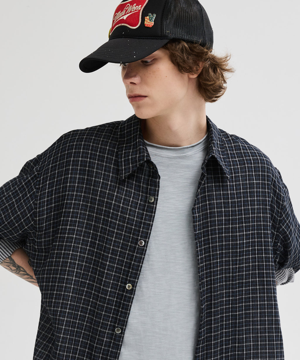 Double Layer Check Shirt [Black]