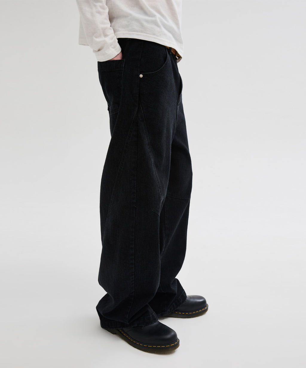 Curved Line Washed Pants [Black]
