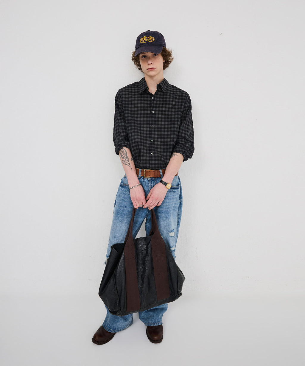 Seersucker Two-Tone Check Shirt [Black]