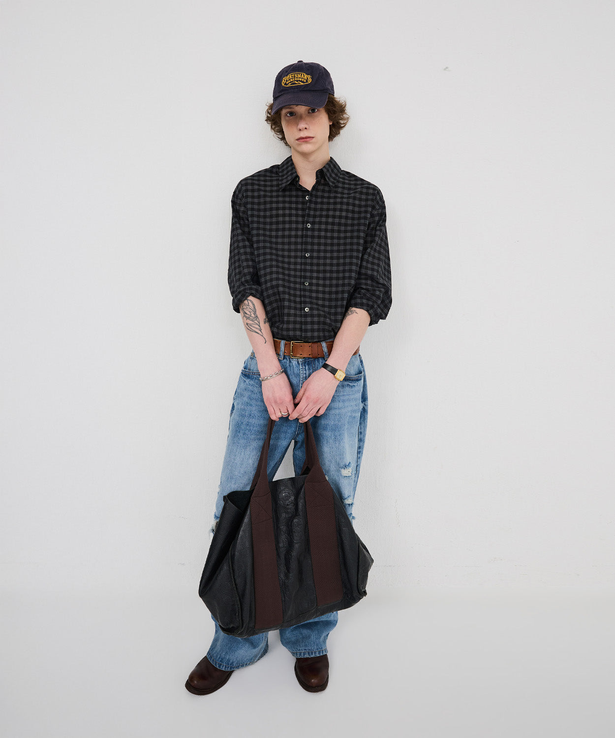 Seersucker Two-Tone Check Shirt [Black]