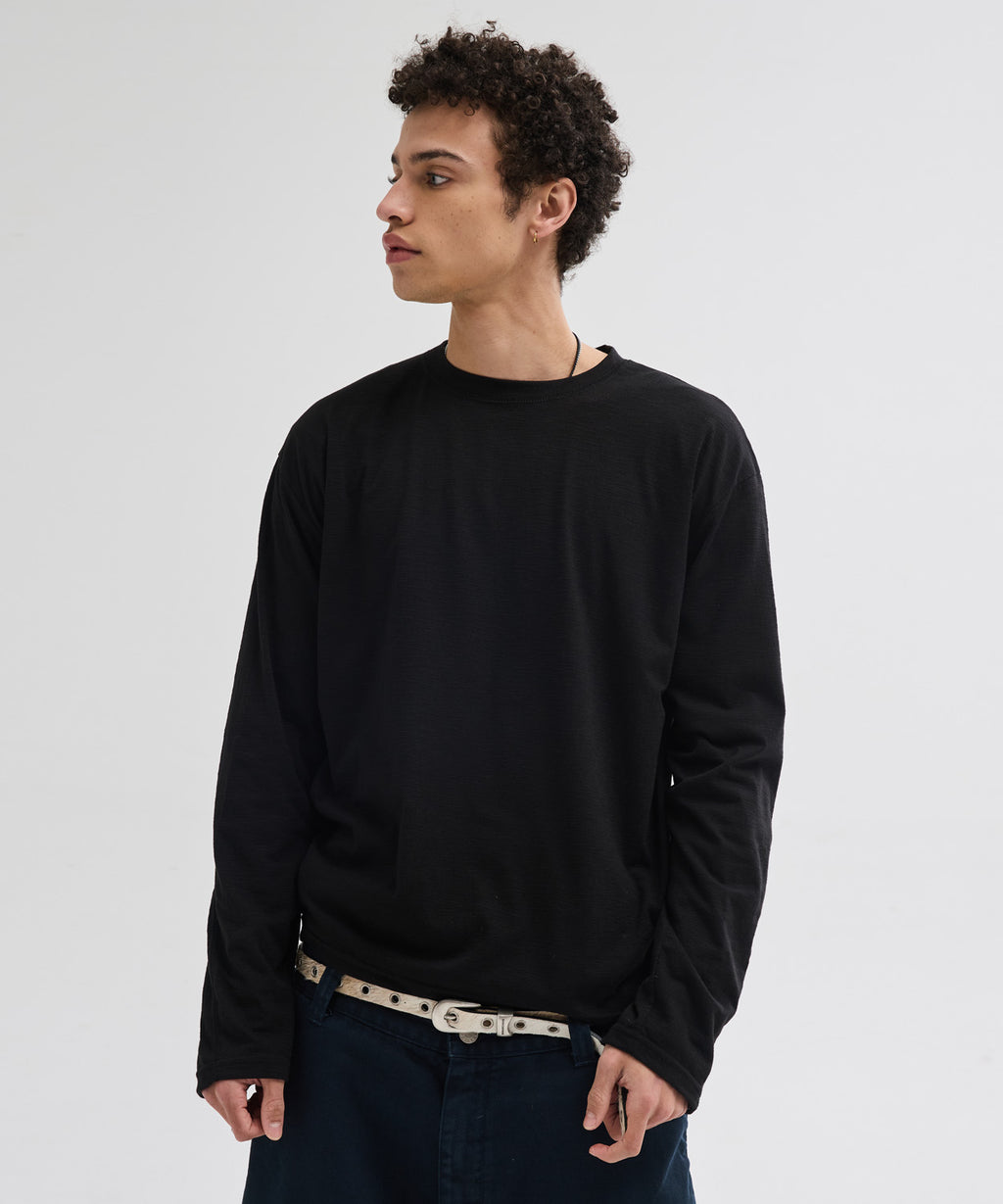 Slub Back Line Long Sleeve T-Shirt [Black]