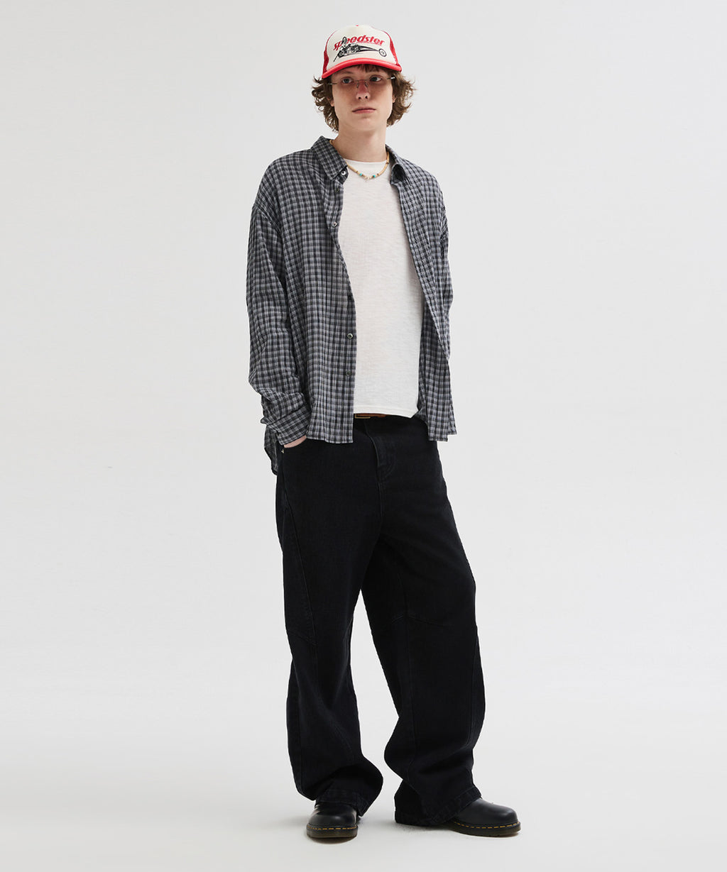 Curved Line Washed Pants [Black]