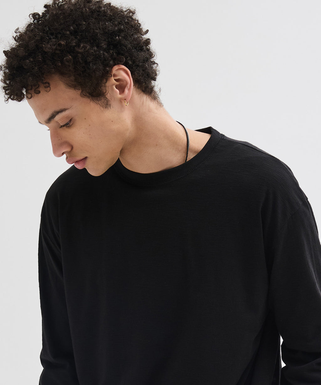 Slub Back Line Long Sleeve T-Shirt [Black]
