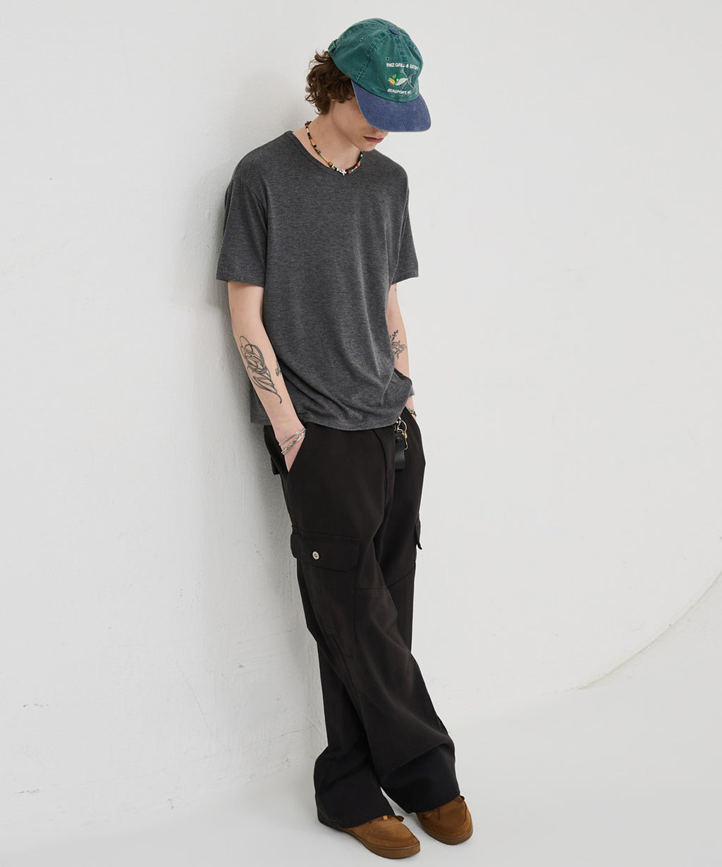 Garment Dyed Curved Cargo Pants [Black]