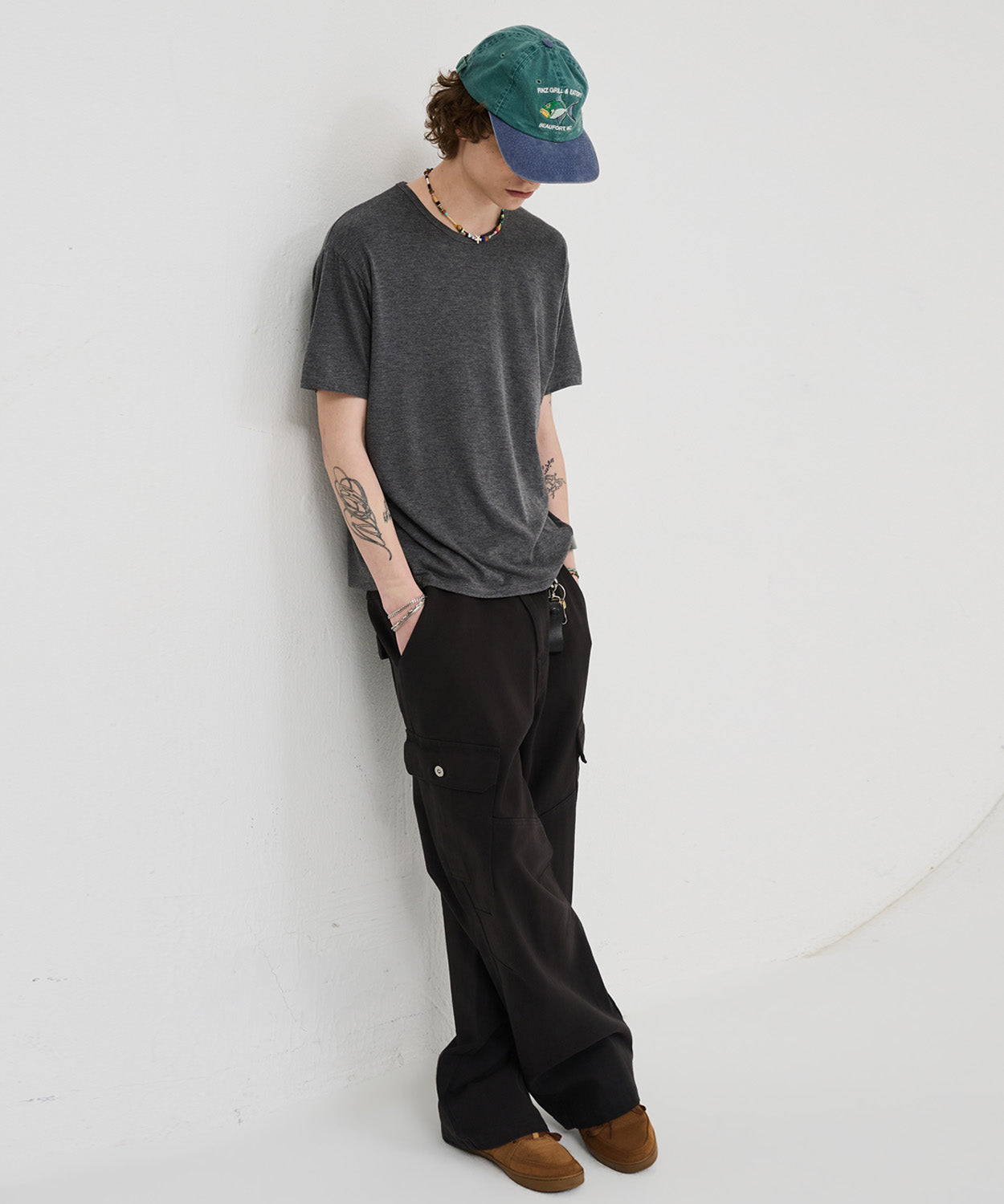 Garment Dyed Curved Cargo Pants [Black]