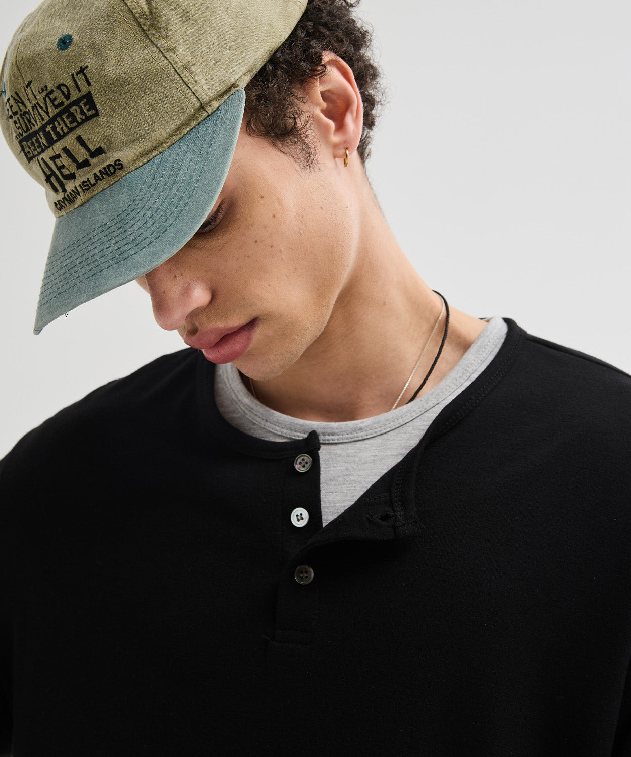 Soft Henley Neck Long Sleeve T-Shirt [Black]
