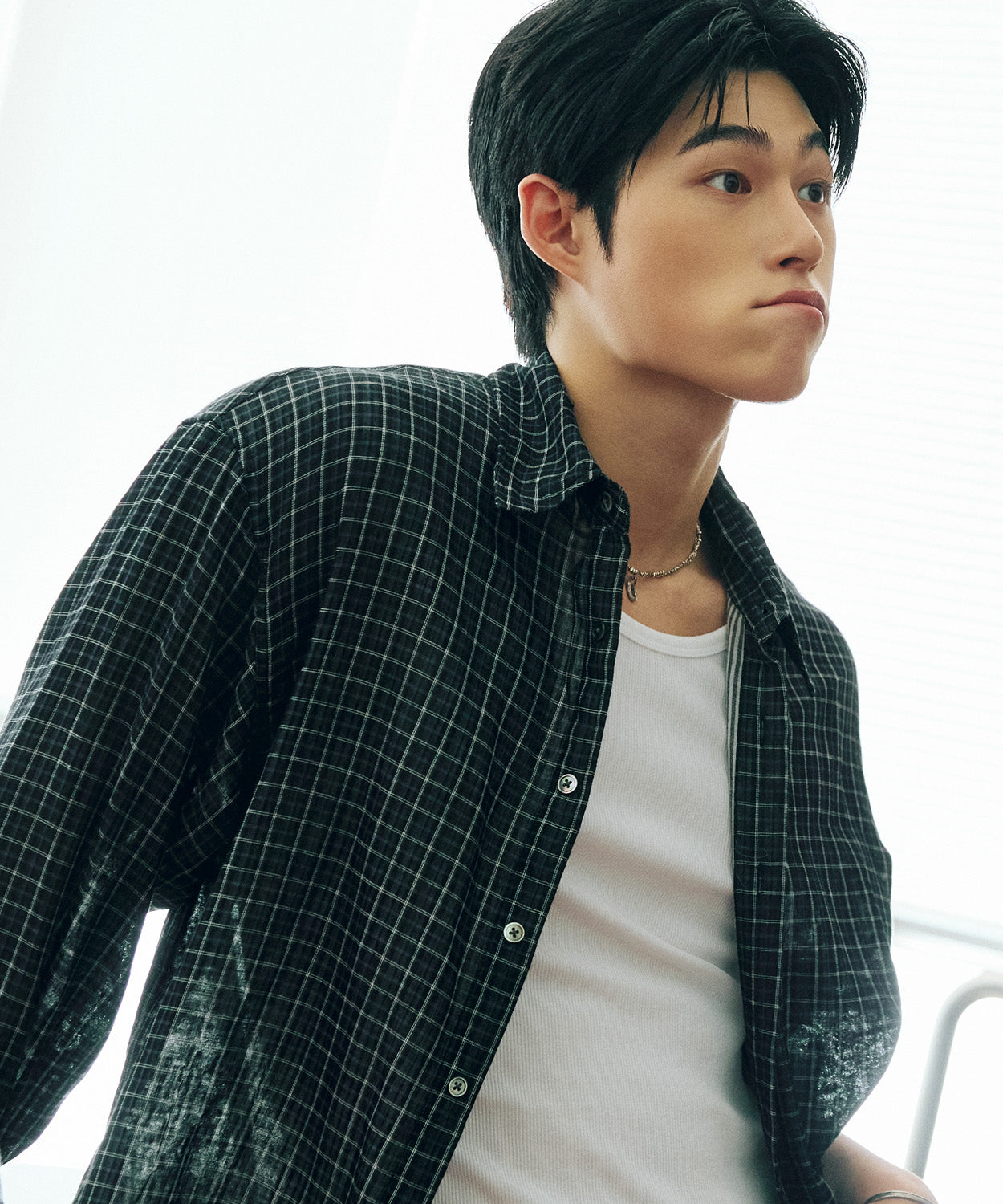 Double Layer Check Shirt [Black]