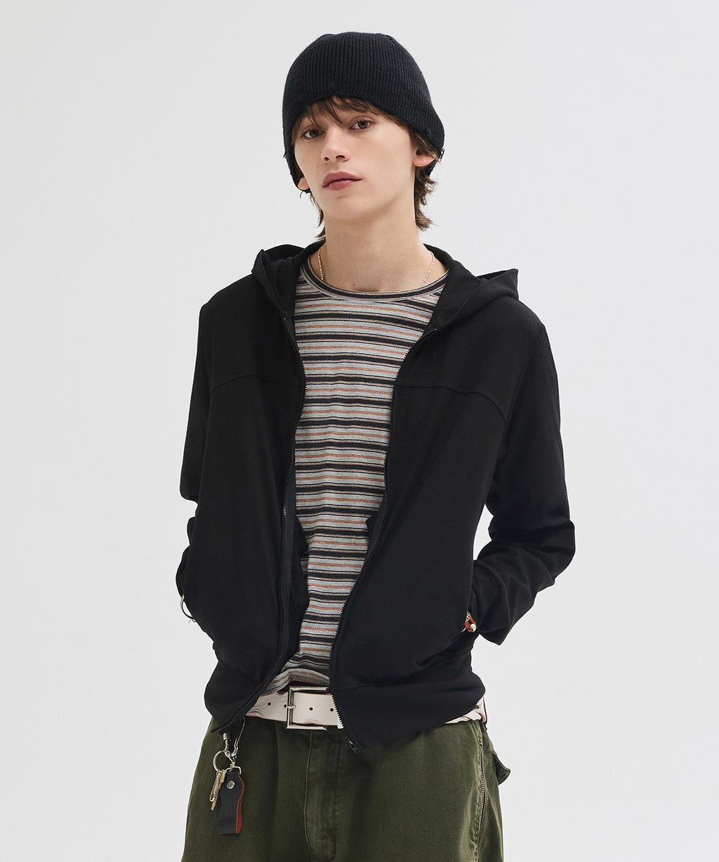 Slim Fit Hoodie Zip-Up [Black]