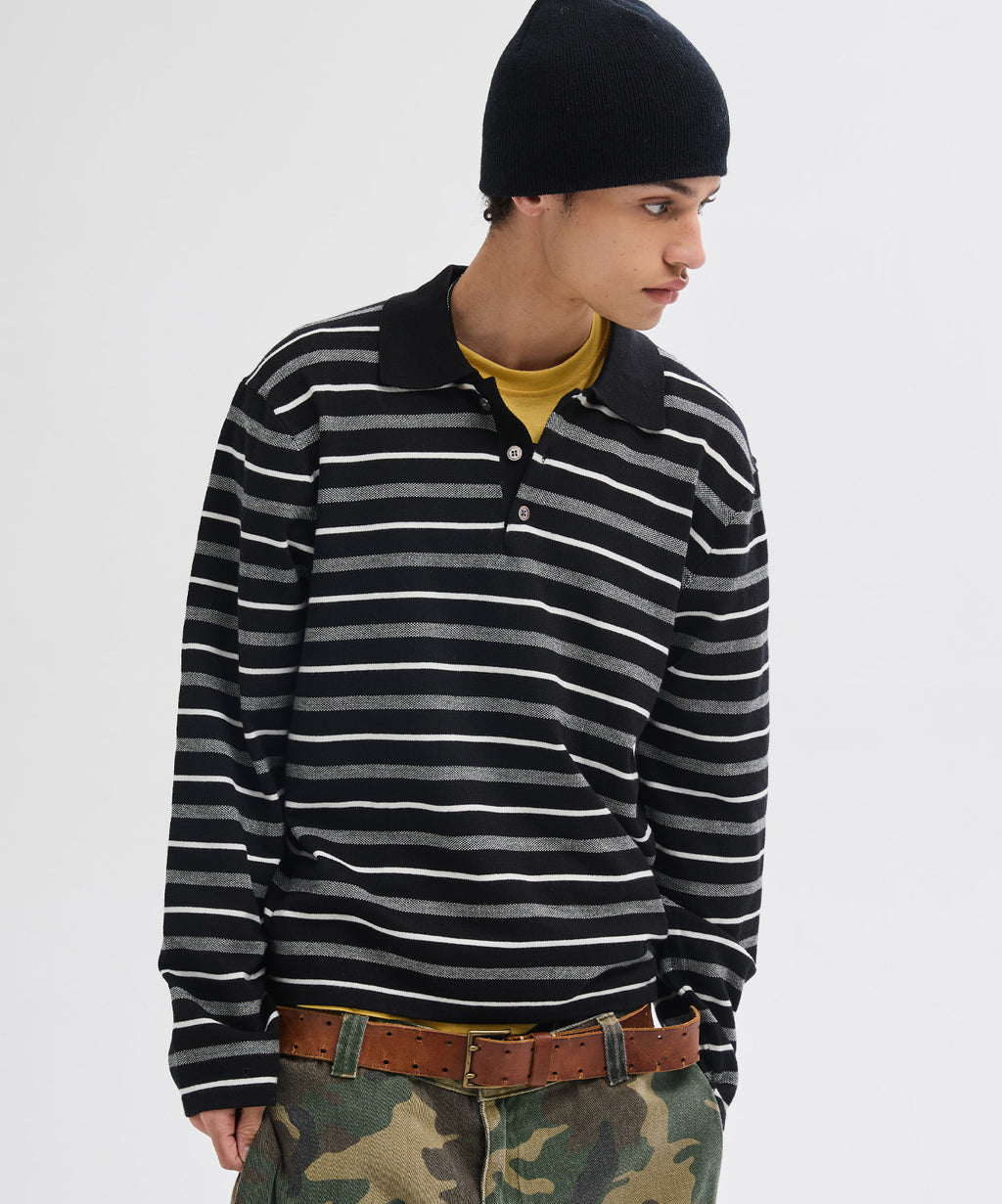 Multi Stripe Collar Crop Knit [Black]
