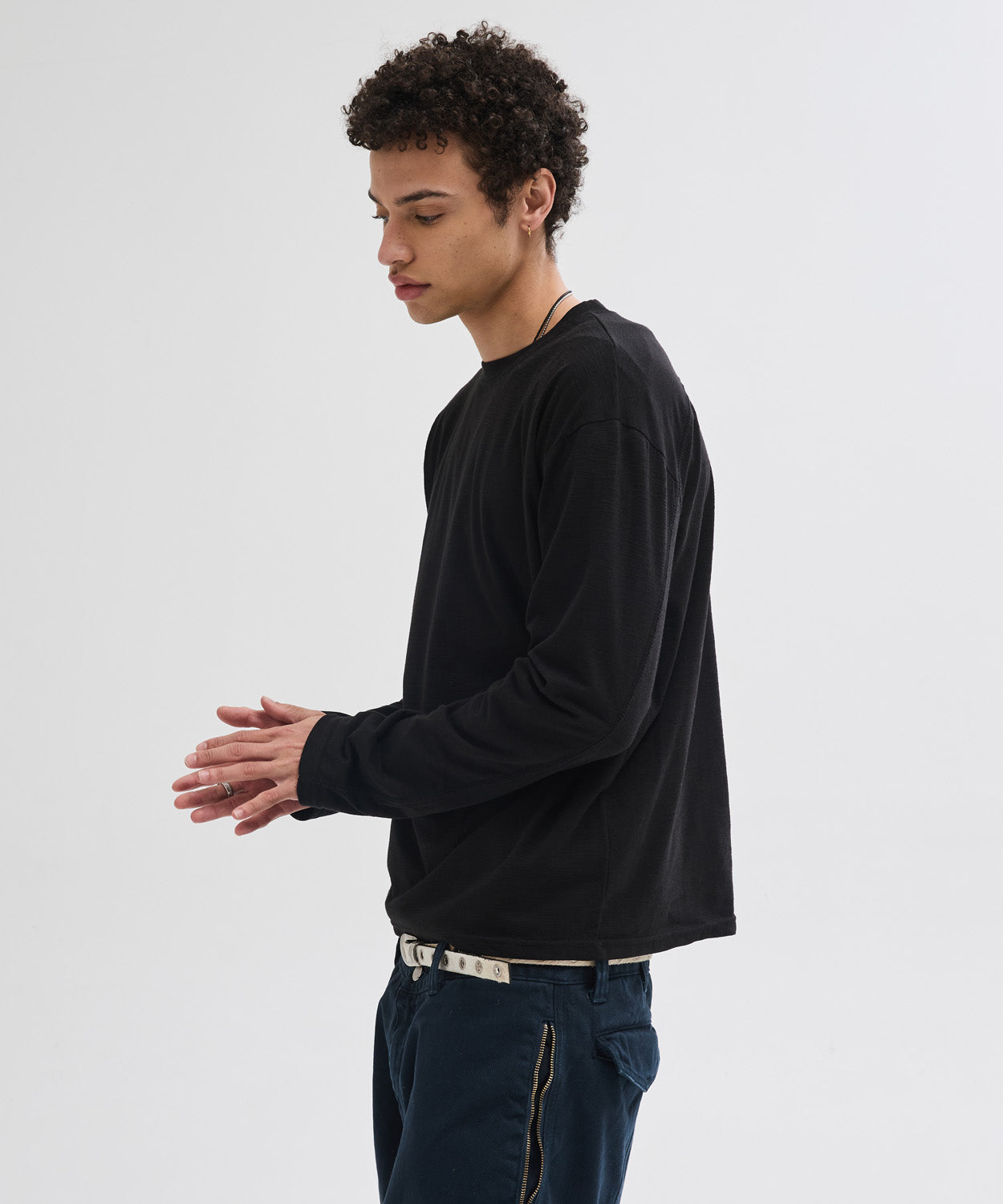 Slub Back Line Long Sleeve T-Shirt [Black]