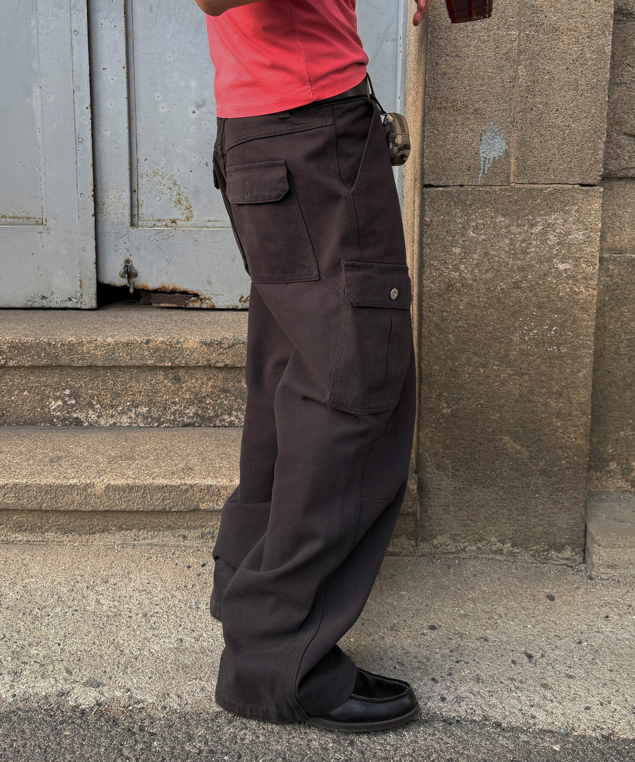 Garment Dyed Curved Cargo Pants [Black]