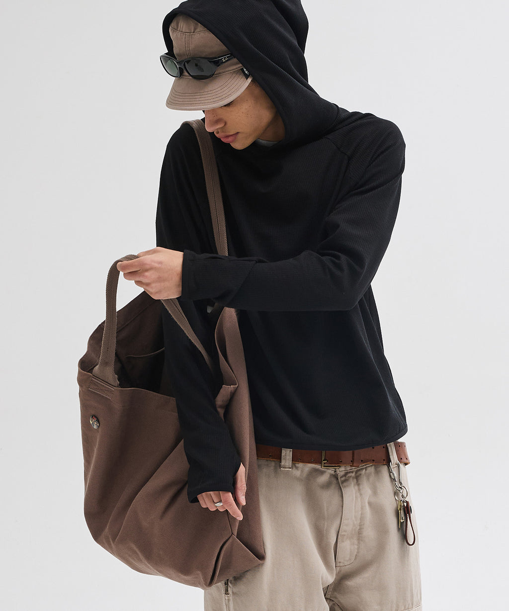 Ribbed Hooded Long Sleeve T-Shirt [Black]