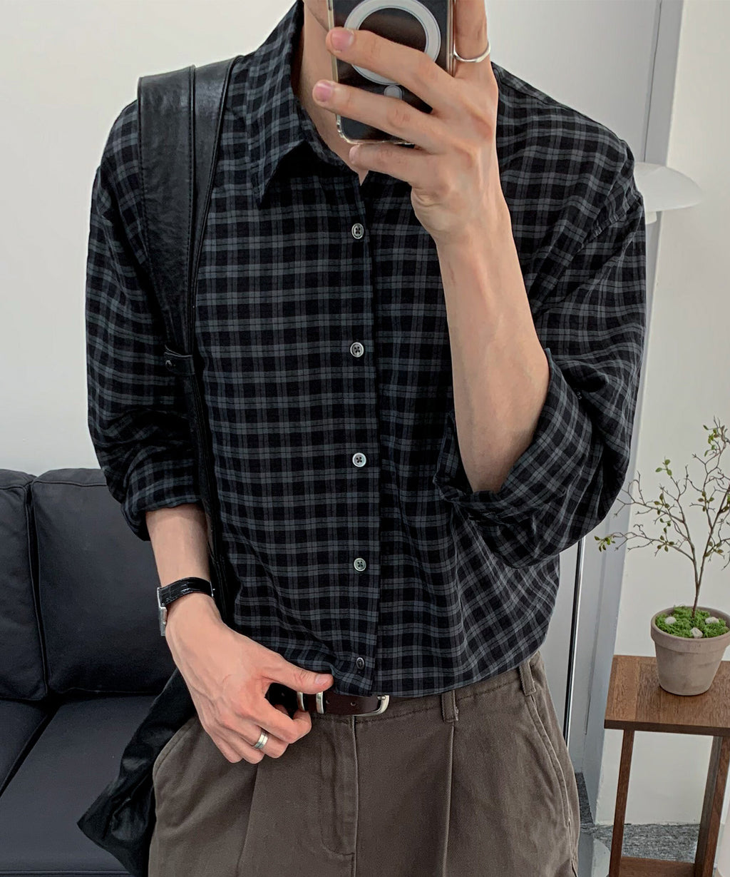 Seersucker Two-Tone Check Shirt [Black]