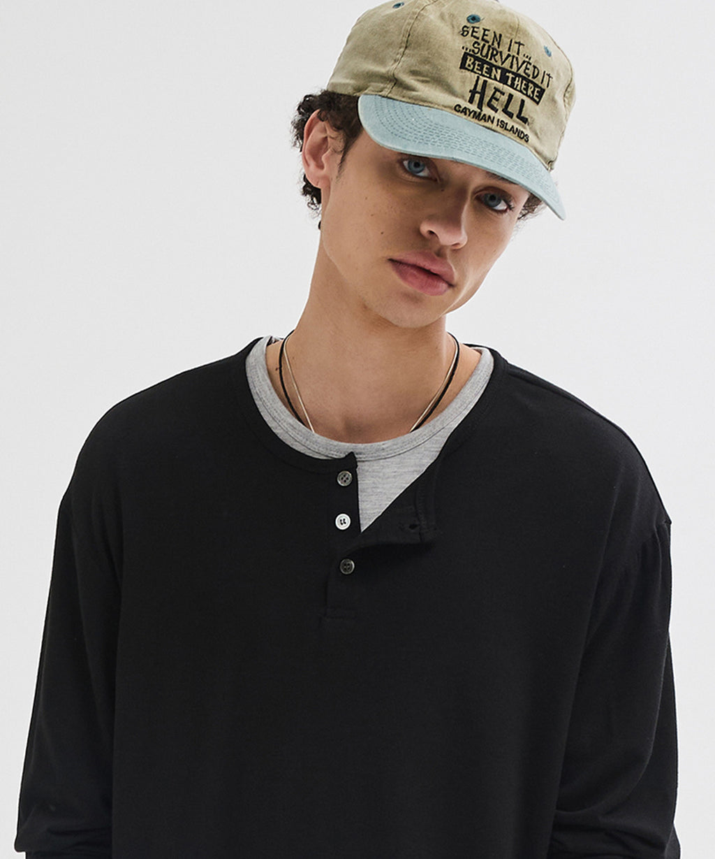Soft Henley Neck Long Sleeve T-Shirt [Black]