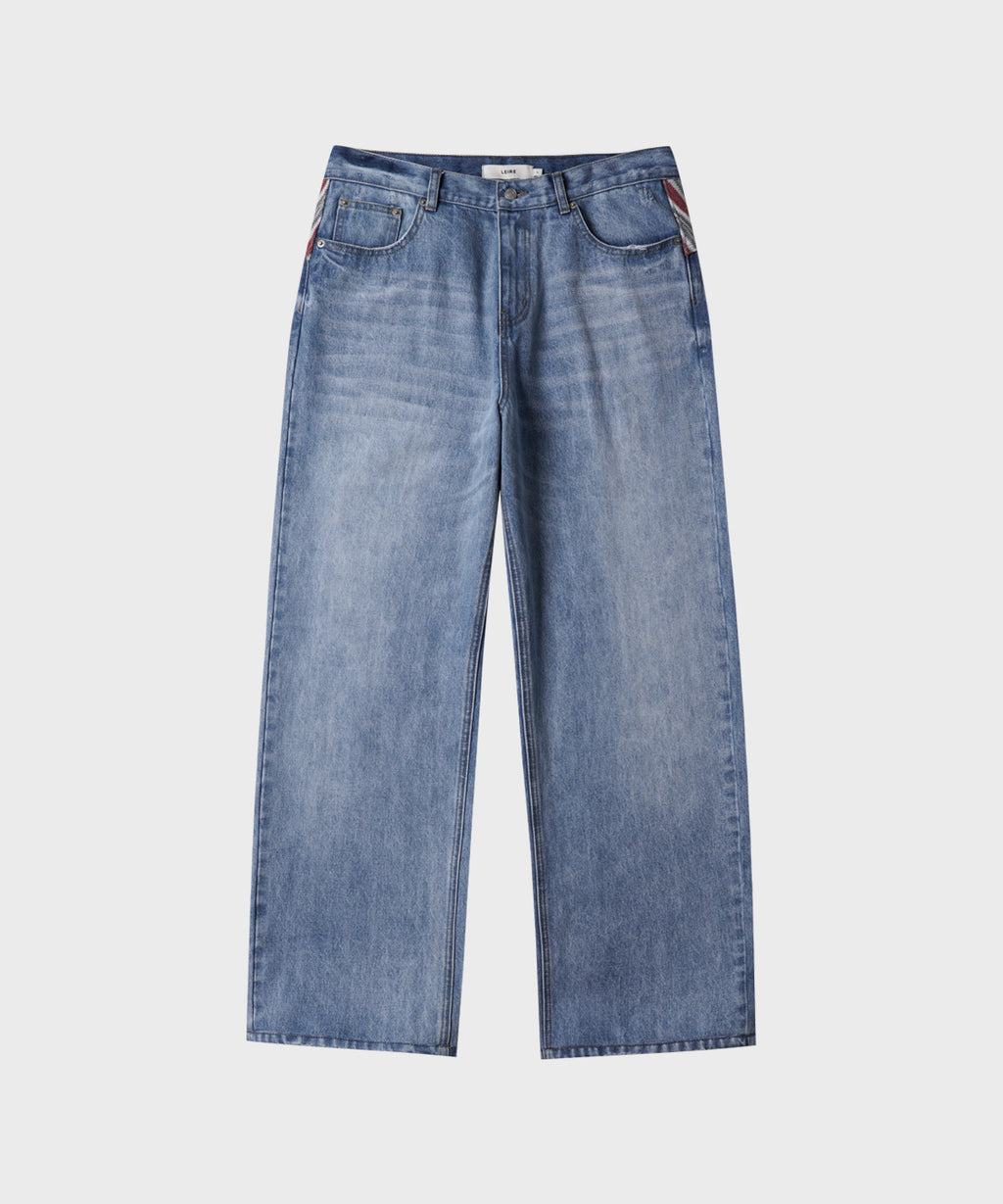 Panel Point Curved Denim Pants [Blue]