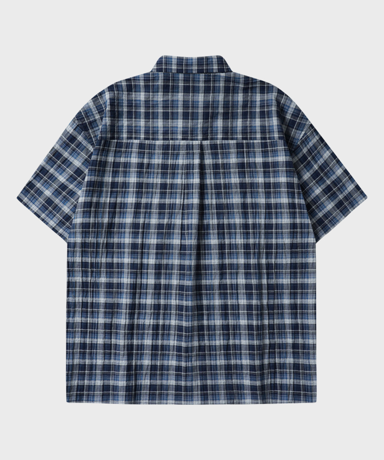 Seersucker Check Crop Short Sleeve Shirt [Blue]