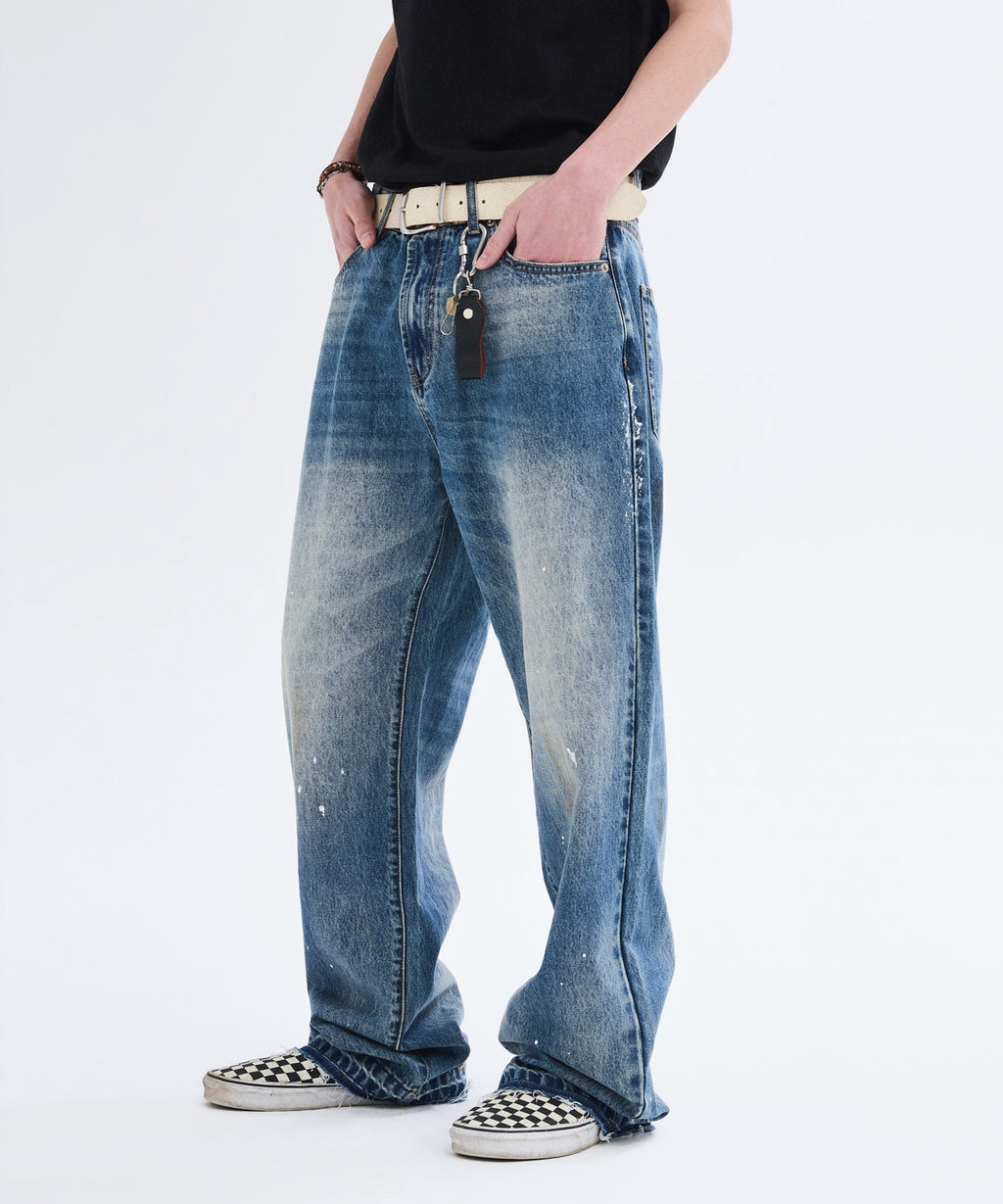 Painted Over Dye Washed Pants [Blue]