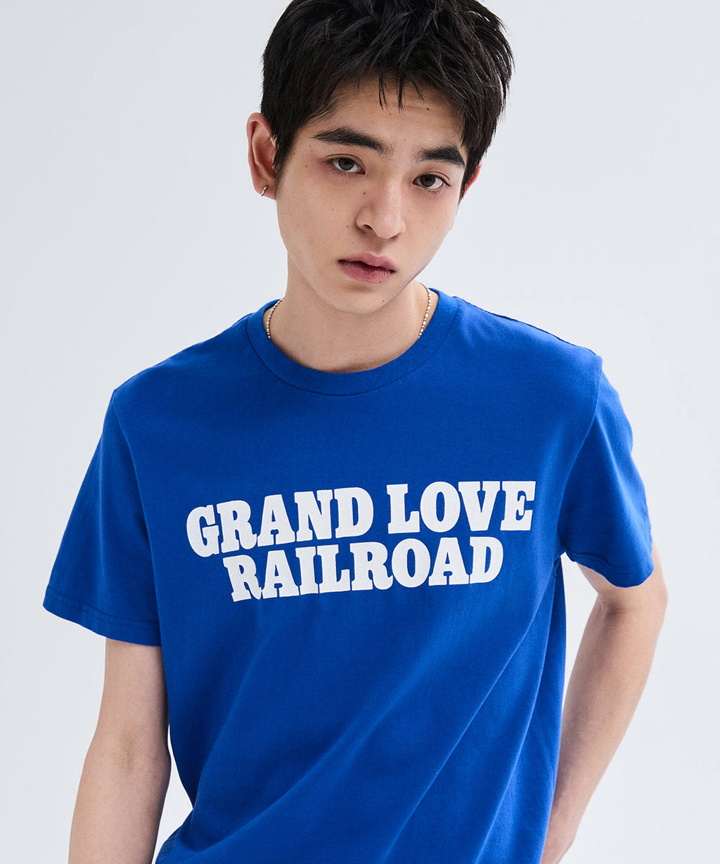 Vintage Lettering Print T-Shirt [Blue]