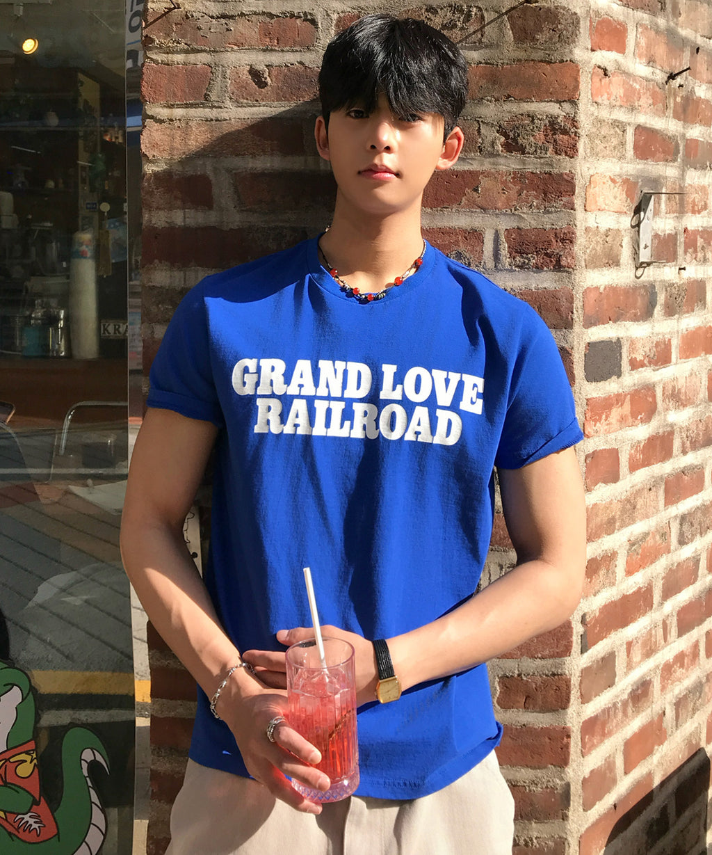 Vintage Lettering Print T-Shirt [Blue]