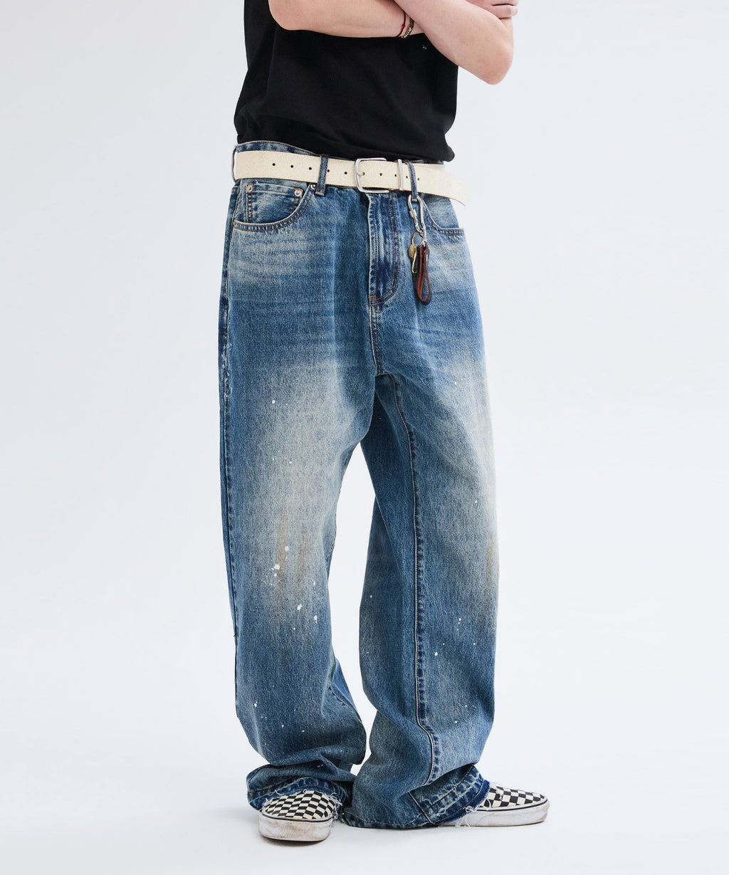 Painted Over Dye Washed Pants [Blue]