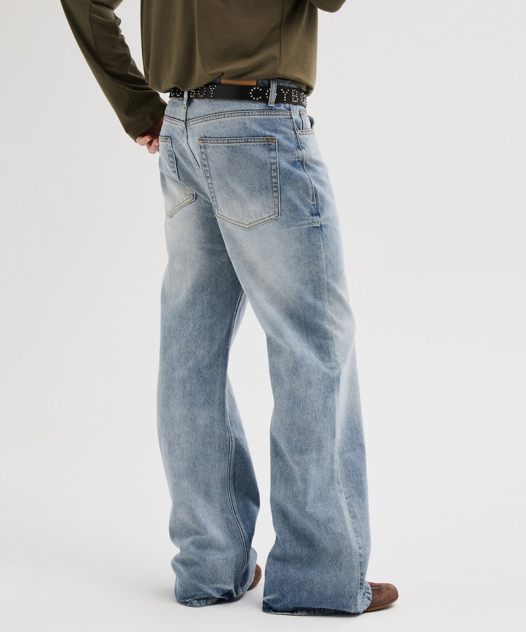 Flare Washed Denim Pants [Blue]