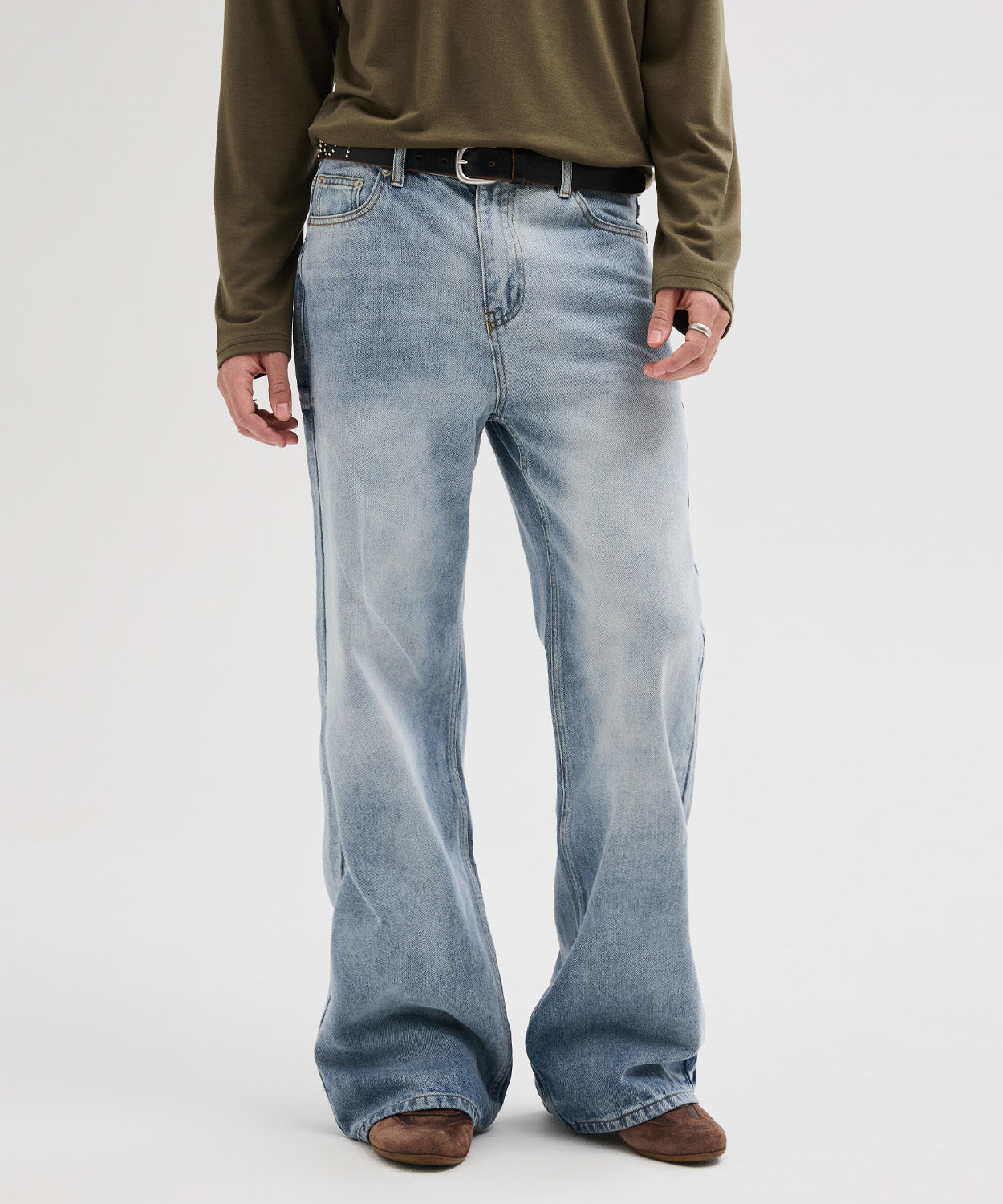 Flare Washed Denim Pants [Blue]