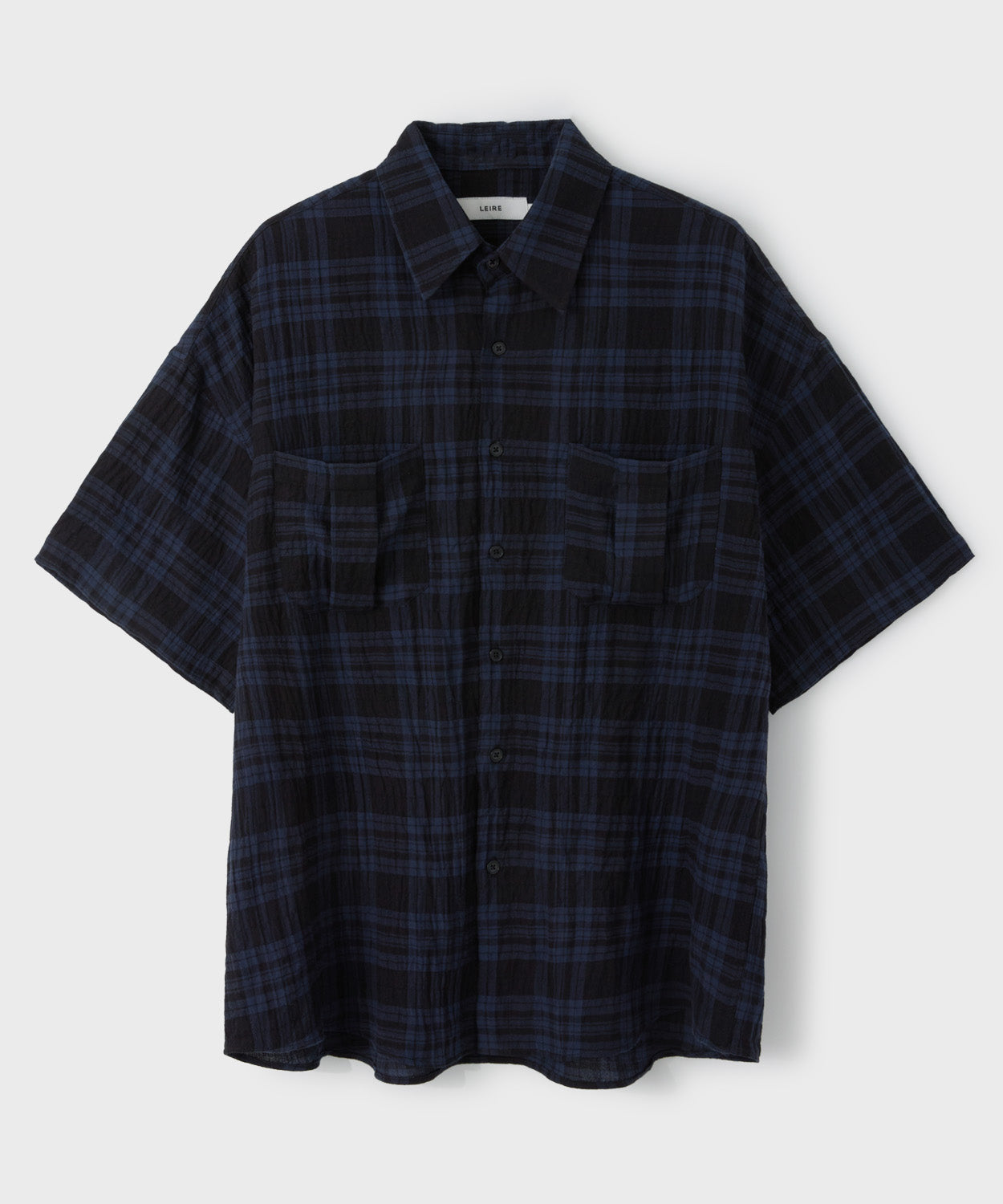 Two-Pocket Wrinkle Check Short Sleeve Shirt [Blue]
