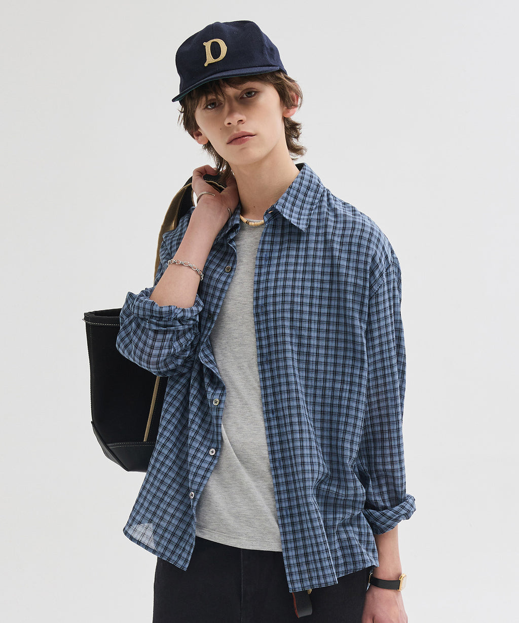 Essential Seersucker Check Shirt [Blue]