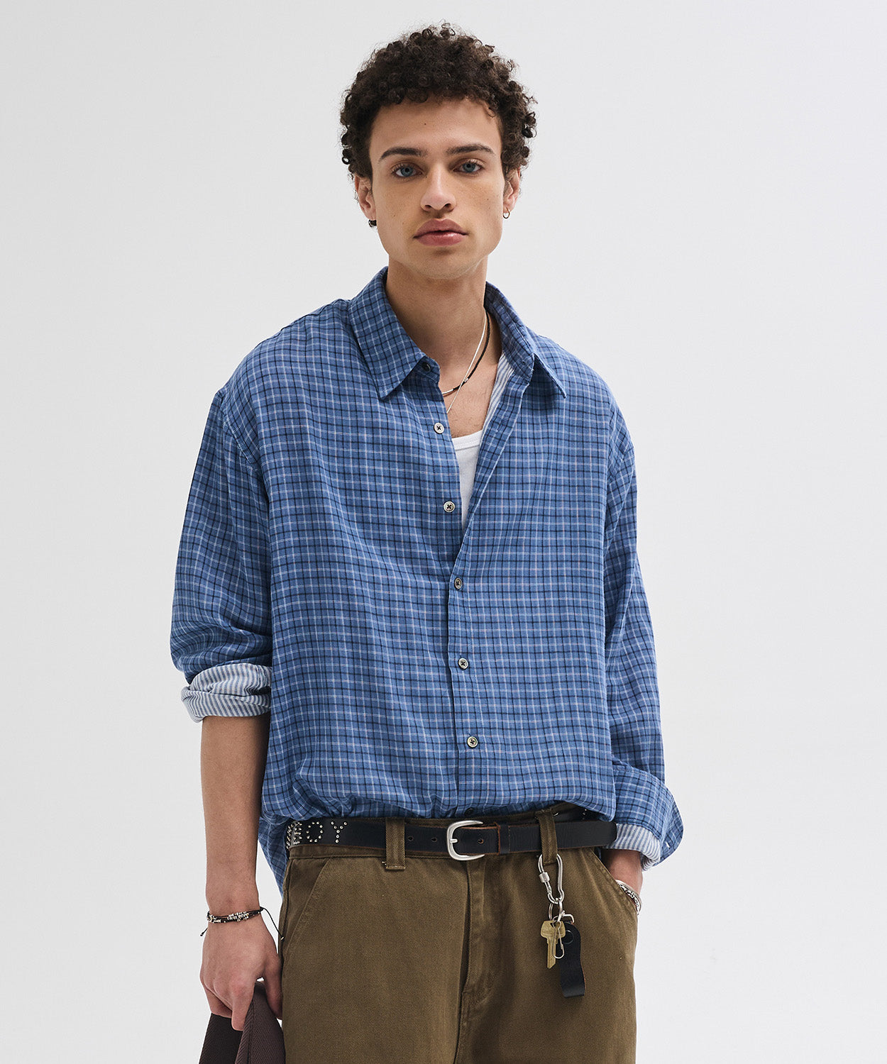 Double Layer Check Shirt [Blue]