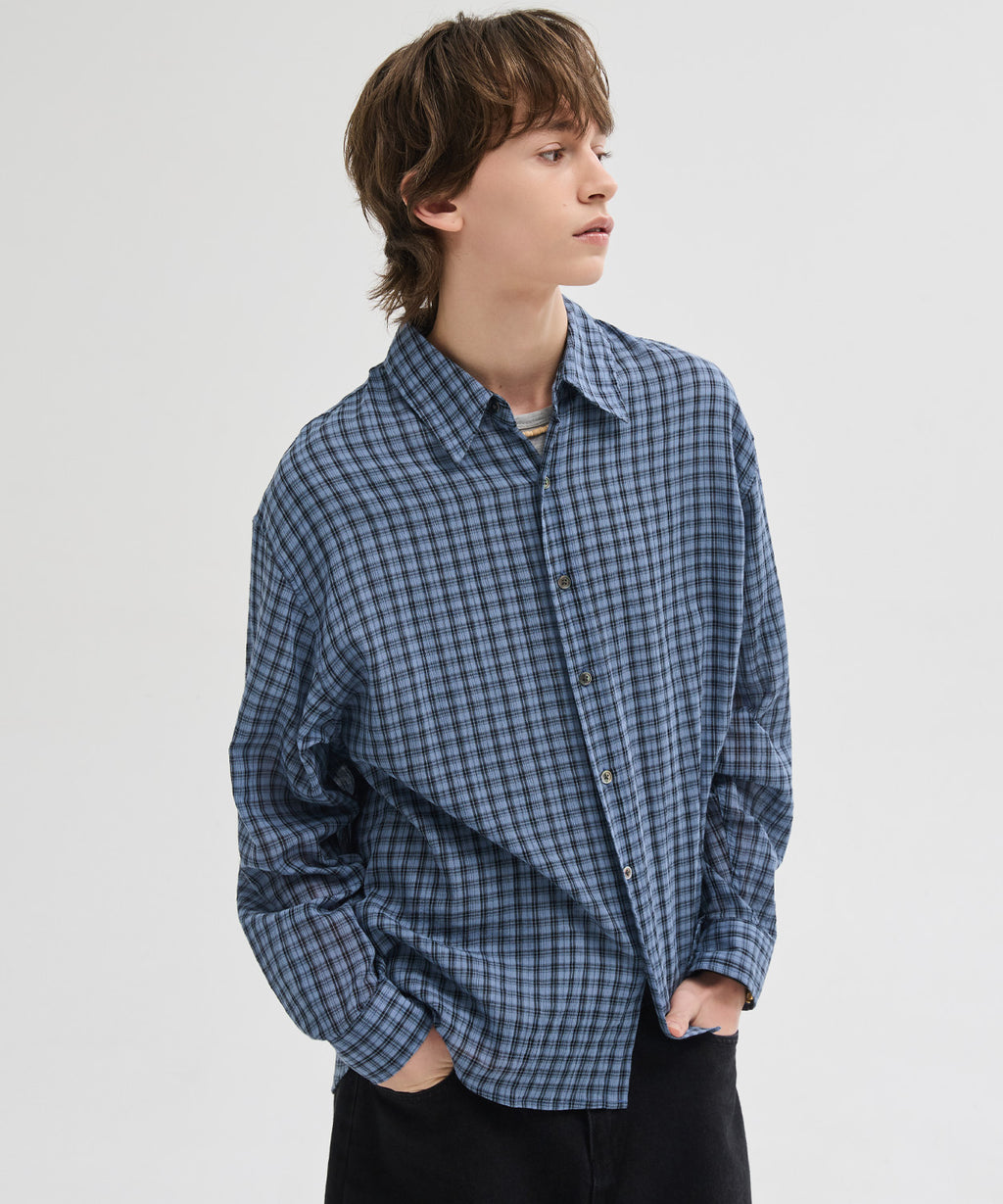 Essential Seersucker Check Shirt [Blue]