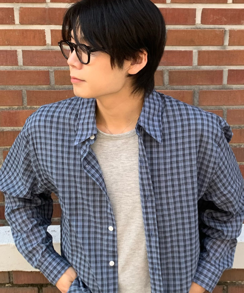 Essential Seersucker Check Shirt [Blue]