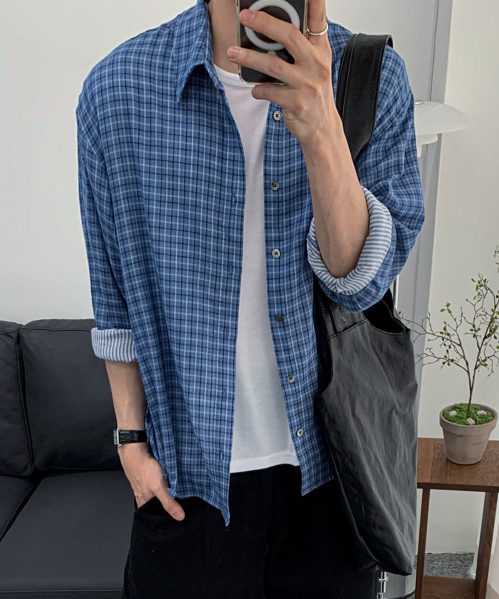 Double Layer Check Shirt [Blue]