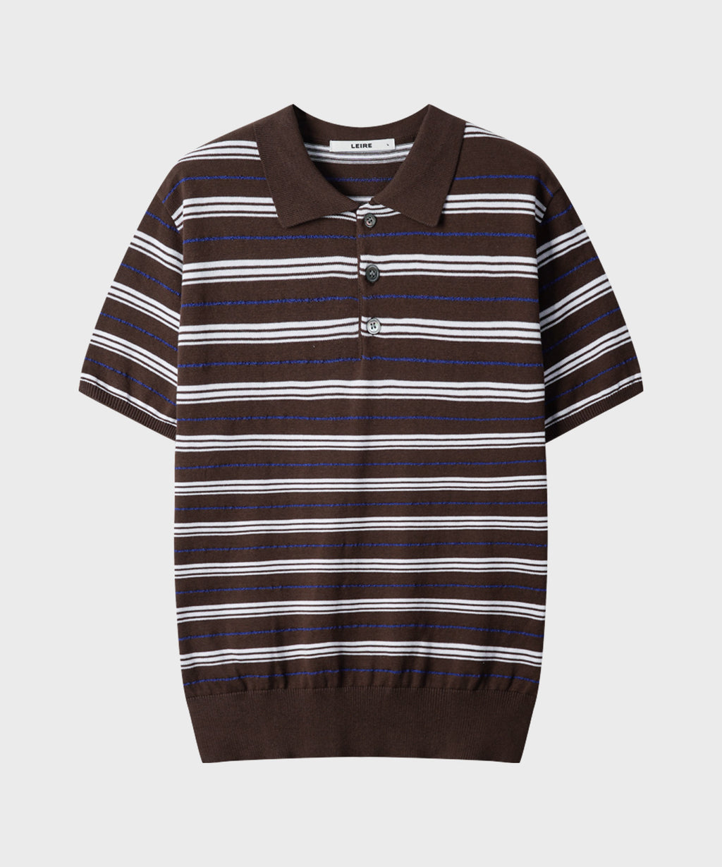 Stripe Collar Short Sleeve Crop Knit [Brown]
