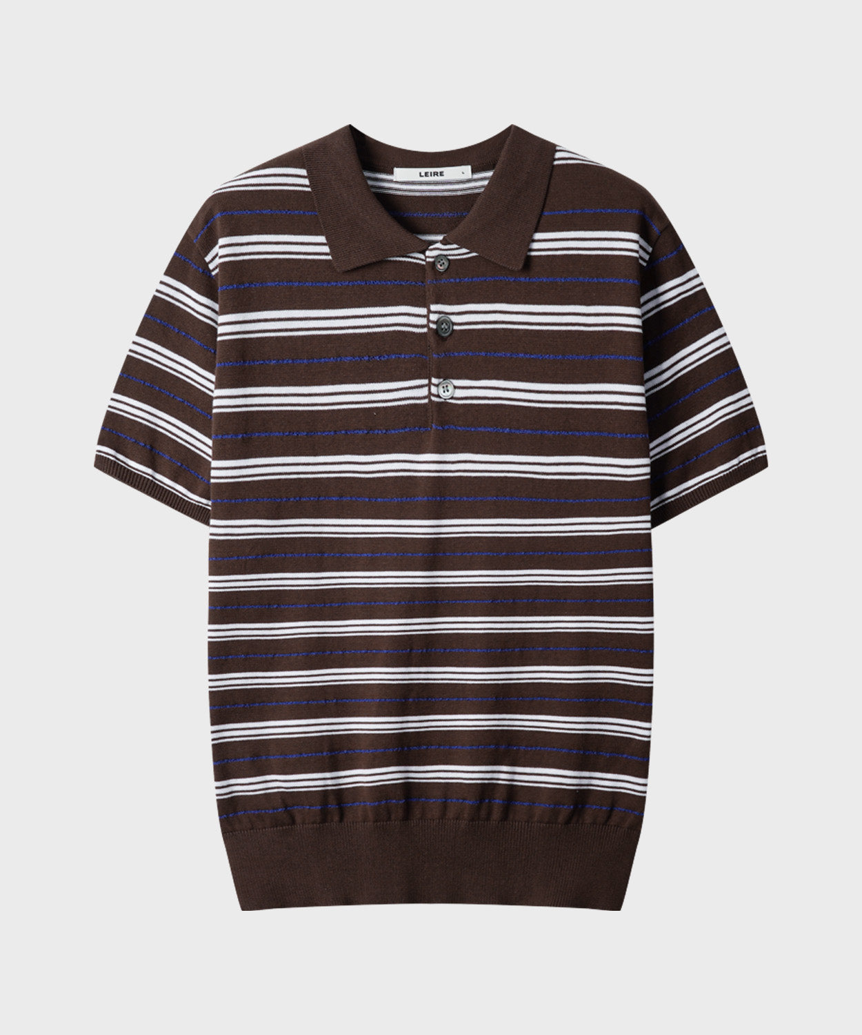 Stripe Collar Short Sleeve Crop Knit [Brown]