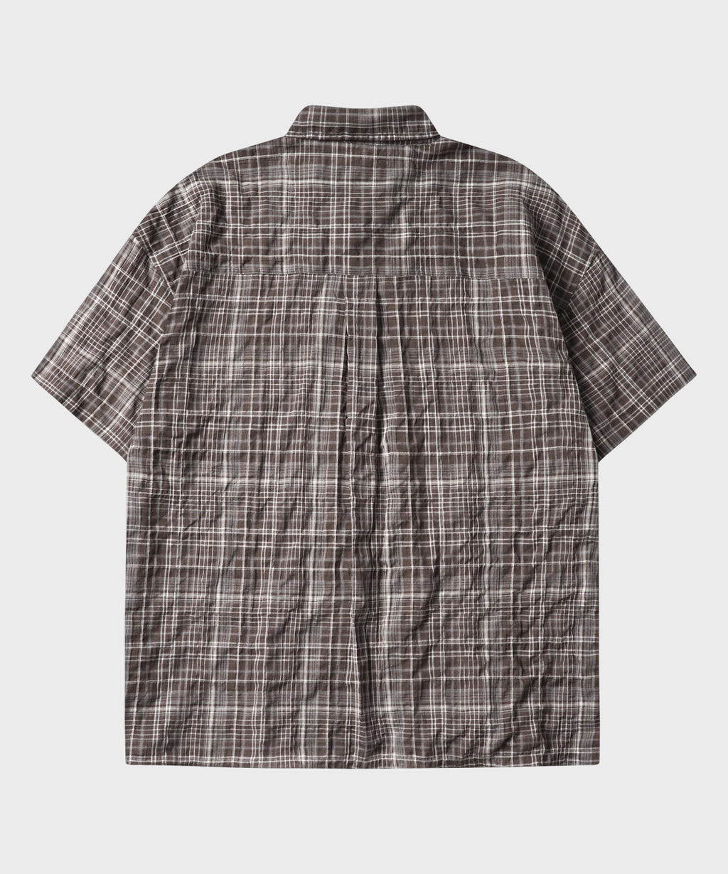 Vintage Wrinkle Check Short Sleeve Shirt [Brown]