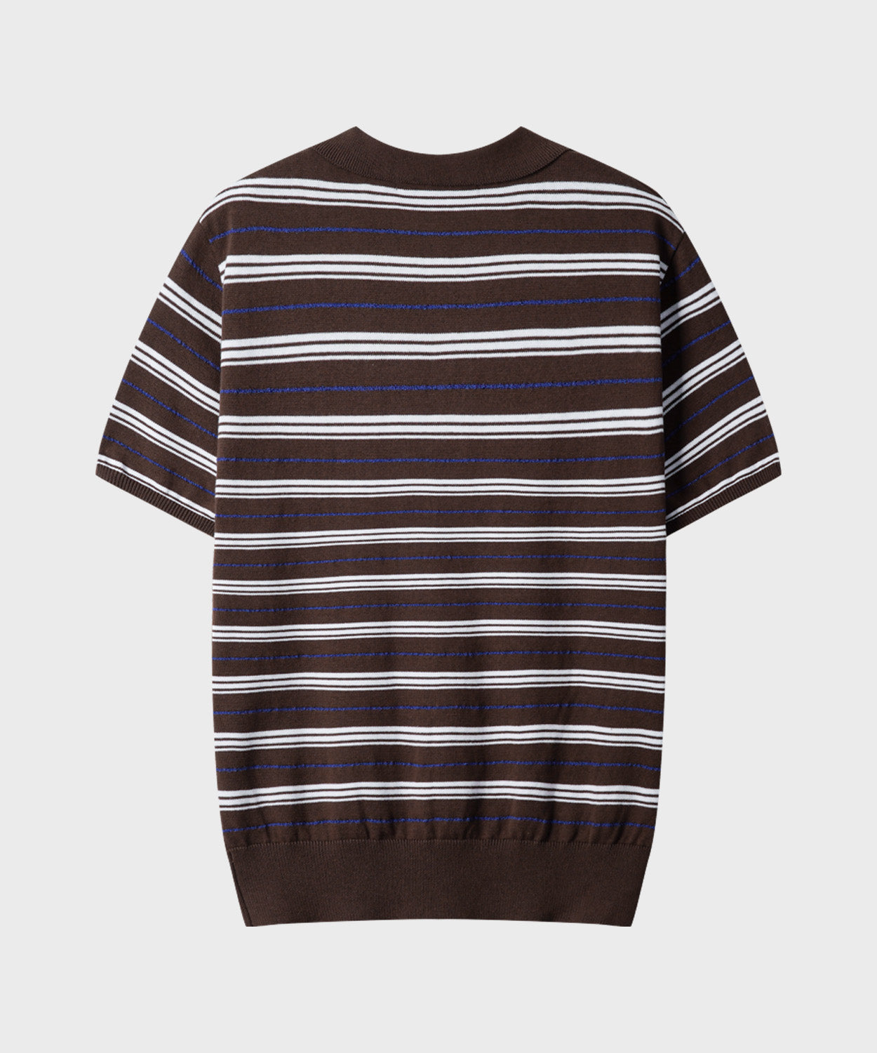 Stripe Collar Short Sleeve Crop Knit [Brown]