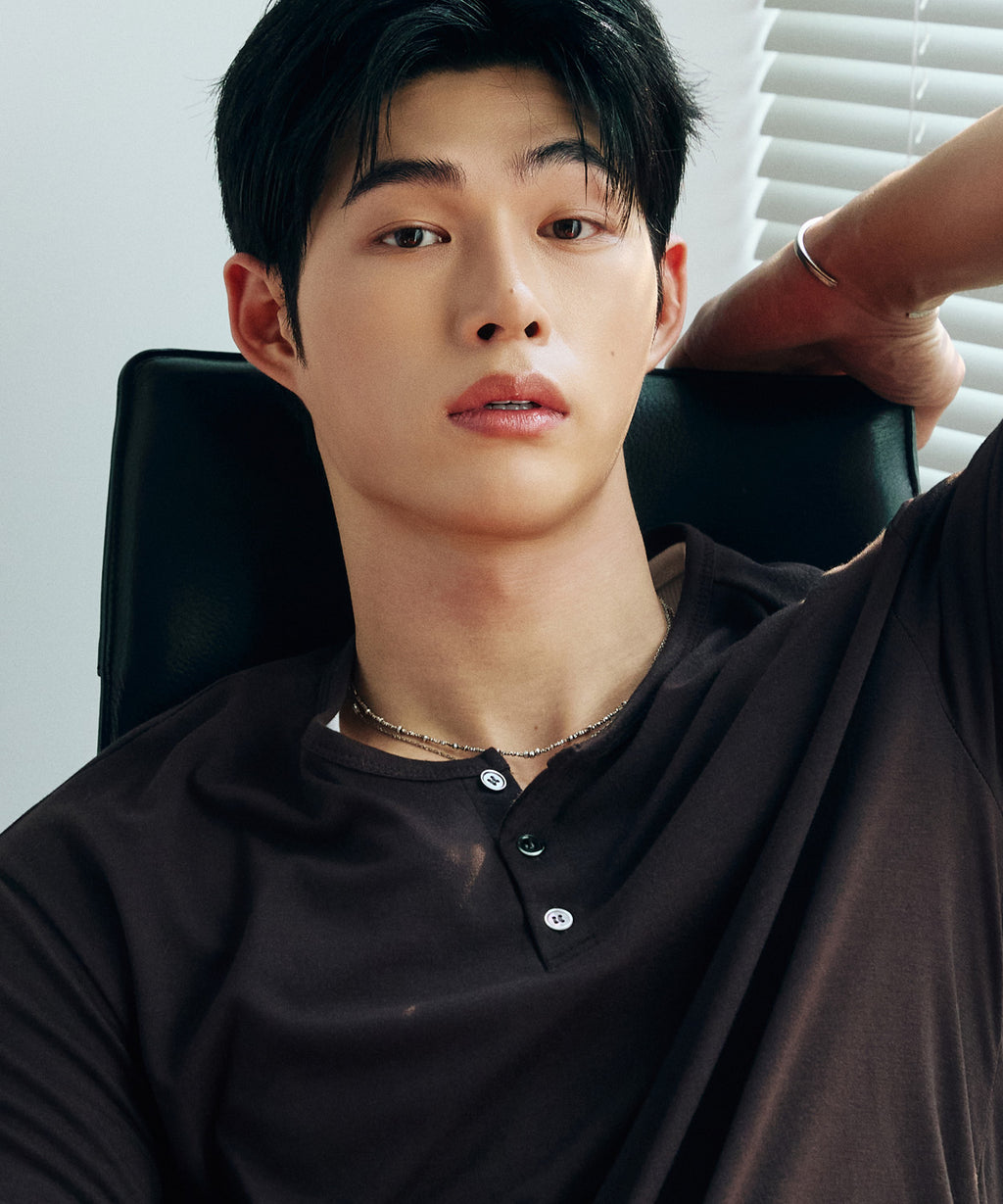 Soft Henley Neck Long Sleeve T-Shirt [Brown]