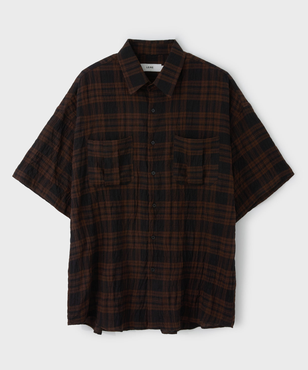 Two-Pocket Wrinkle Check Short Sleeve Shirt [Brown]