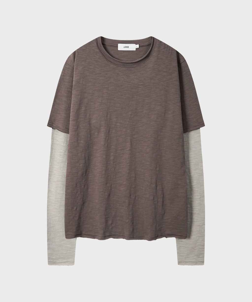 Cut-Off Layered Long Sleeve T-Shirt [Brown]