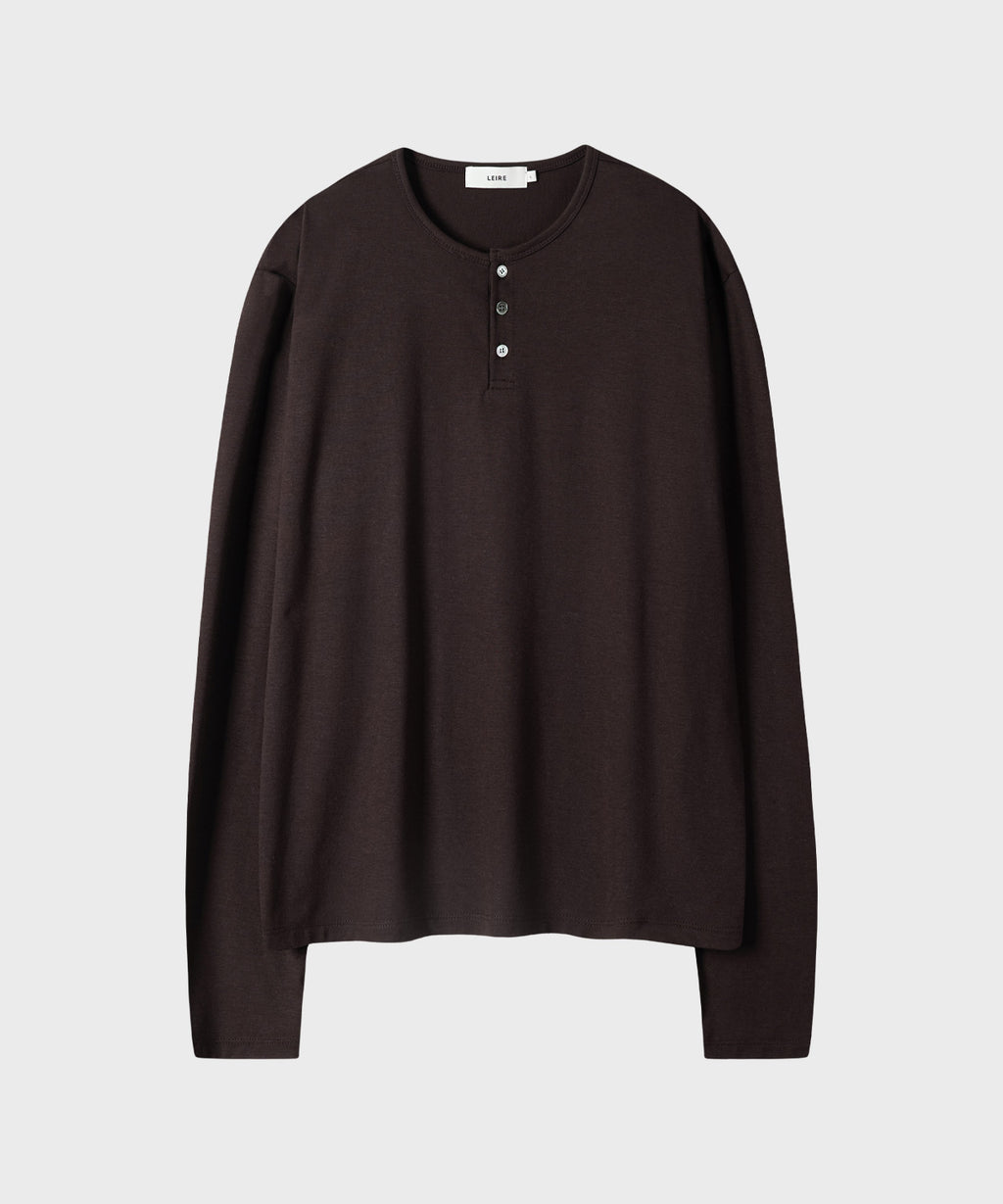 Soft Henley Neck Long Sleeve T-Shirt [Brown]