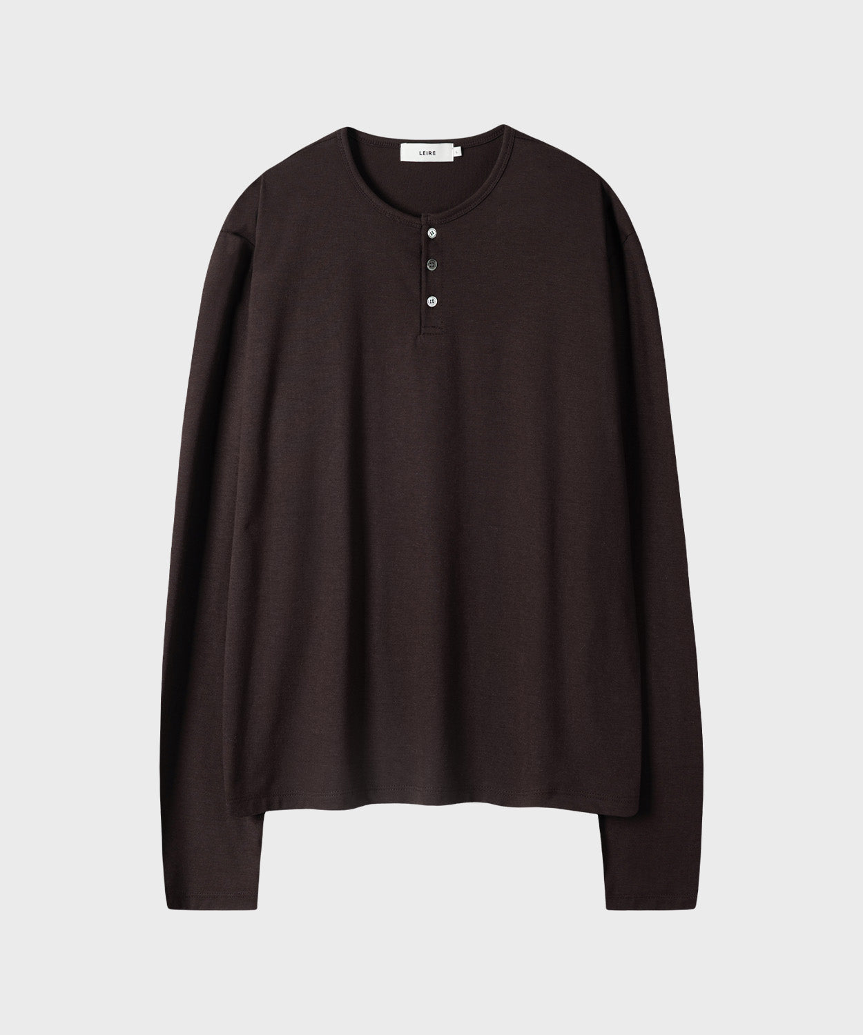 Soft Henley Neck Long Sleeve T-Shirt [Brown]
