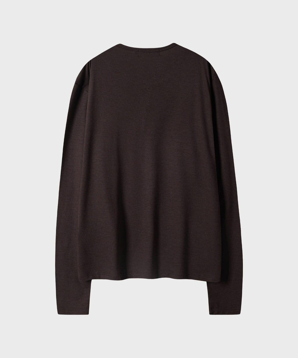 Soft Henley Neck Long Sleeve T-Shirt [Brown]