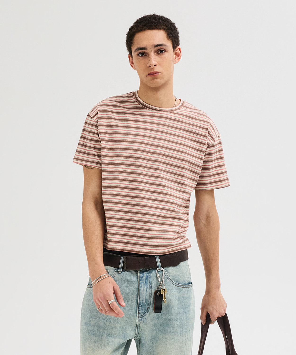 Essential Stripe Crop T-Shirt [Brown]