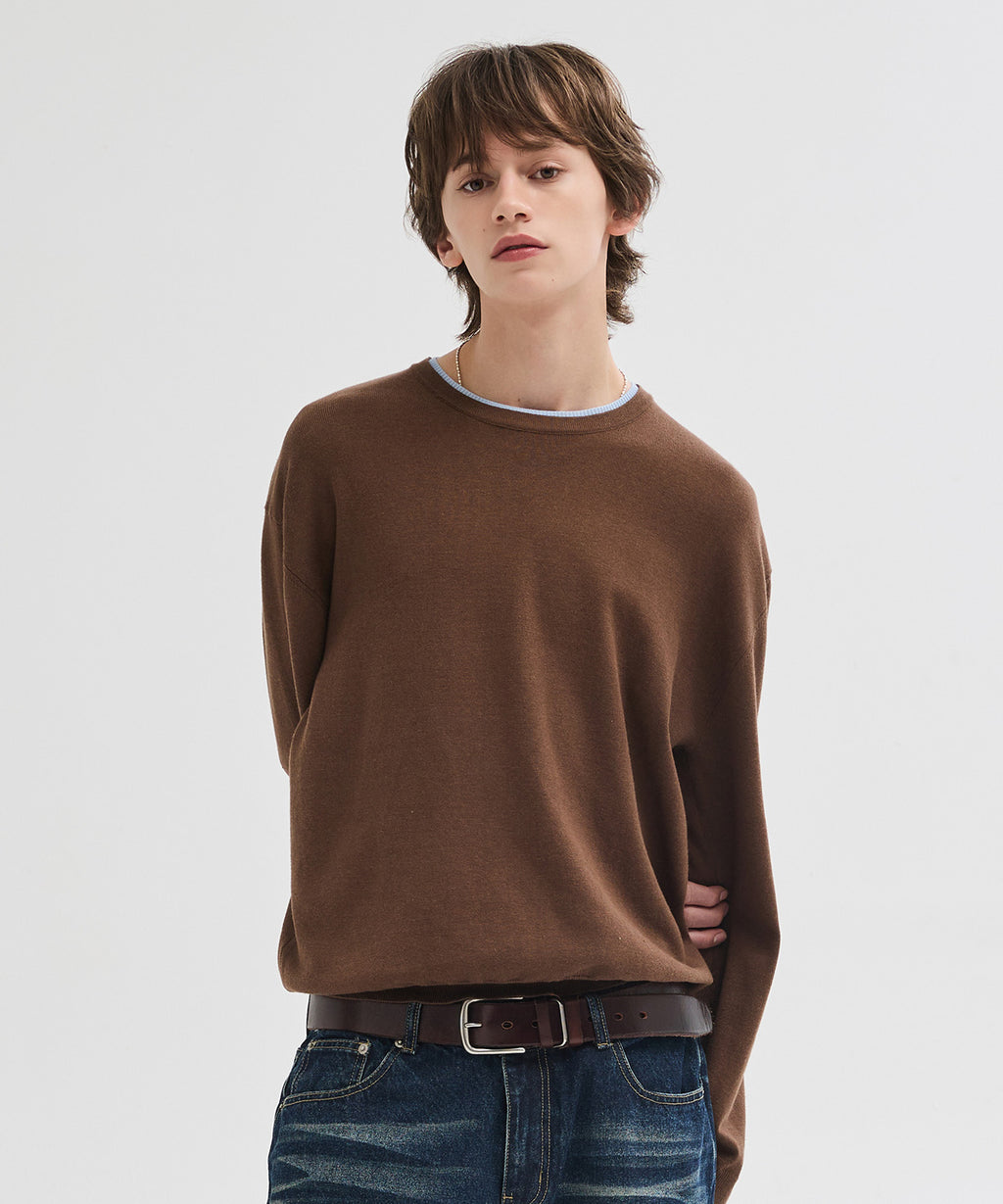 Soft Layer Round Knit [Brown]