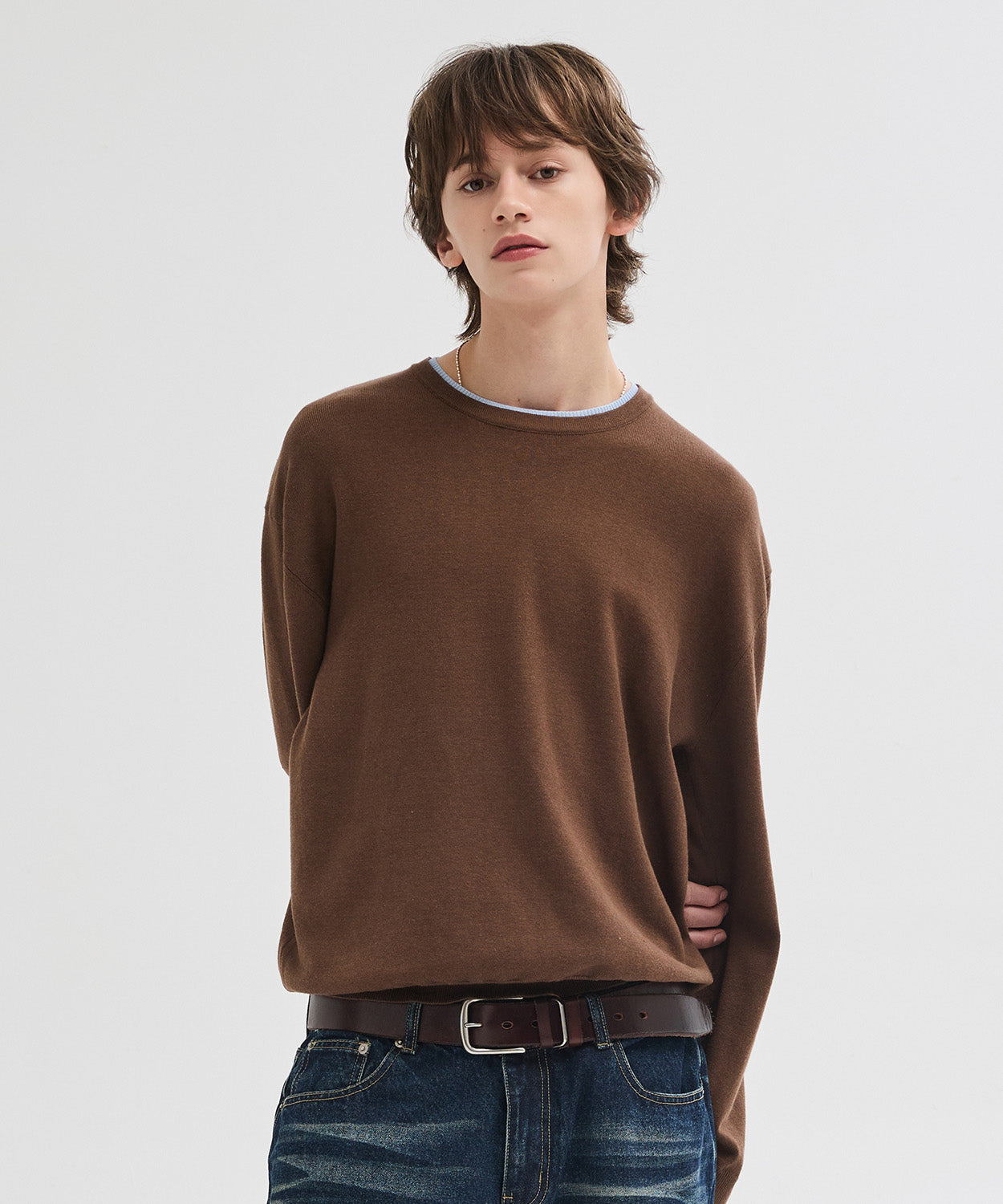 Soft Layer Round Knit [Brown]