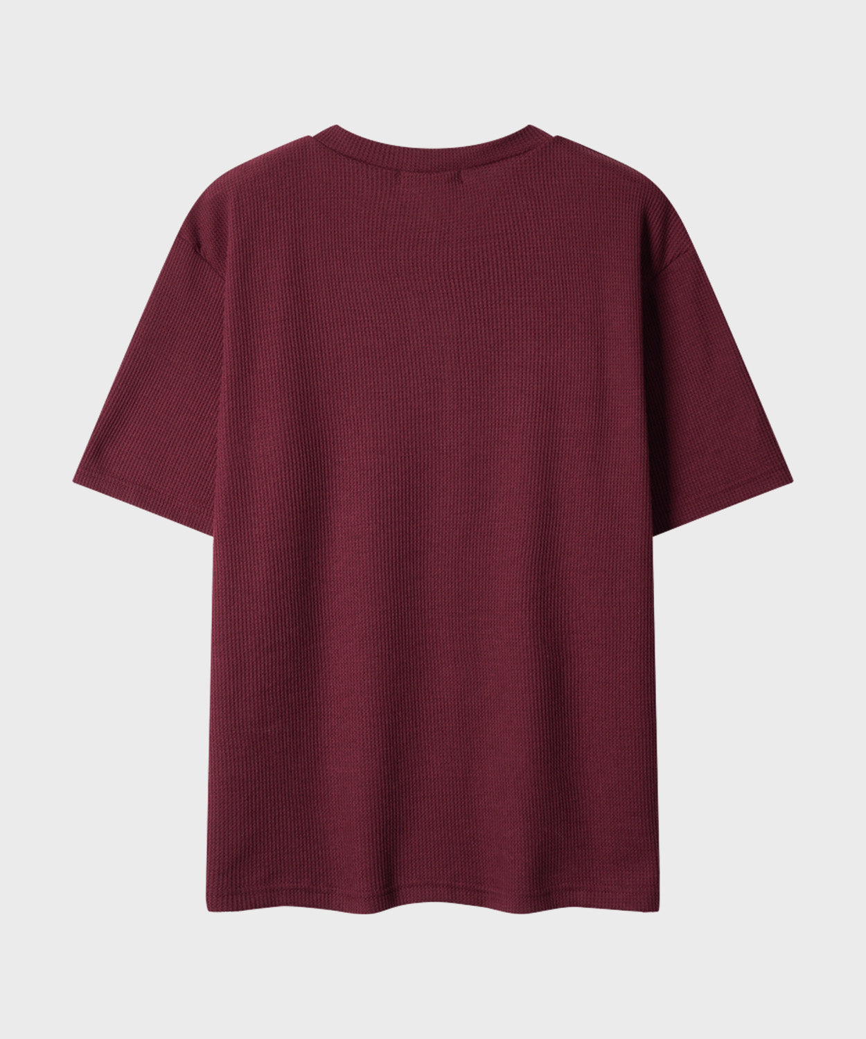 Waffle Henley Neck Semi-Crop T-Shirt [Burgundy]