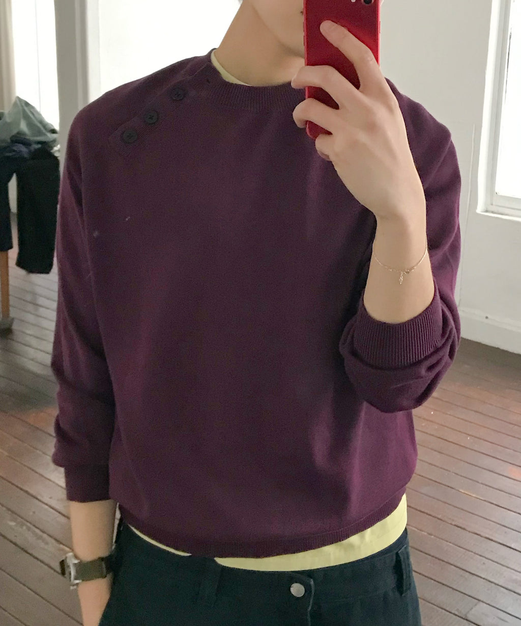 Diagonal Henley Neck Crop Knit [Burgundy]